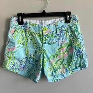 Lilly Pulitzer Callahan Shorts Blue Heaven Cotton Chino Ocean Seashell Size 0